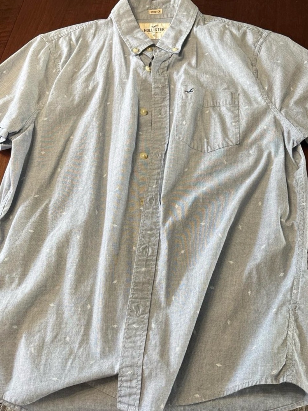 Hollister Men's Pale Blue Button-Down Shirt with Subtle Dot Detail